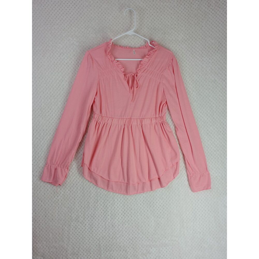 Baby Pink Women's Ruffled Cinched Peplum-Style Waist Tie Detail Blouse XL